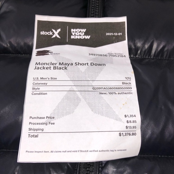 Man’ Moncler Puffer Jacket Size Black 1! 100% Authentic!!! - Picture 9 of 9